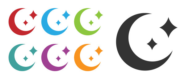 黑色的月亮和星星图标孤立在白色上图片下载