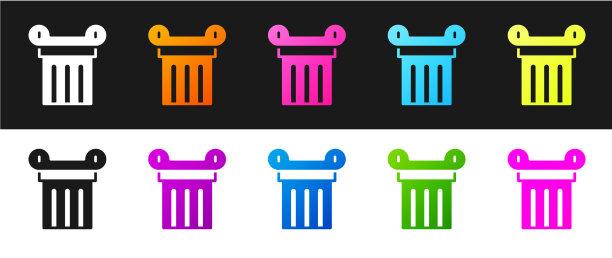 设置古老的列图标隔离在黑色和图片下载