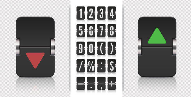 翻转数字和符号记分牌。倒数计时的模拟翻转机场板。证券交易所向量机械板。图片下载