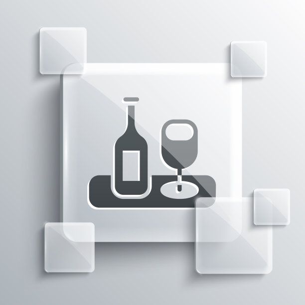 灰色酒瓶与玻璃图标孤立在灰色图片下载