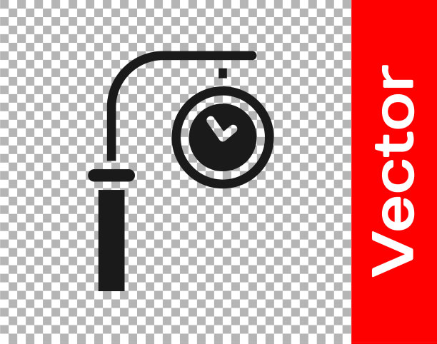 黑色火车站时钟图标孤立图片下载