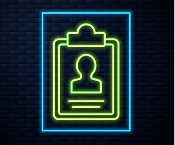 发光的霓虹灯线剪贴板与简历图标图片下载