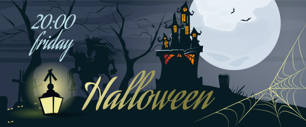万圣节的字母与网络月亮城堡和图片下载