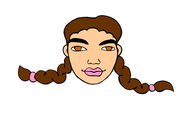 梳着两条辫子的女孩的脸。矢量彩色插图的风格涂鸦绘制的手。与众不同，美丽图片下载
