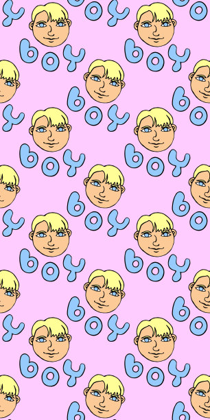 无缝模式与卡通脸矢量男孩和字母。手绘涂鸦的孩子们的头。幼稚的纹理背景下图片下载