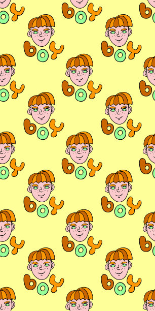 无缝模式与卡通脸向量男孩和字母。手绘涂鸦头的儿童人。幼稚的纹理背景下图片下载
