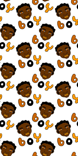 无缝模式与卡通脸向量男孩和字母。手绘涂鸦头的儿童人。幼稚的纹理背景下图片下载