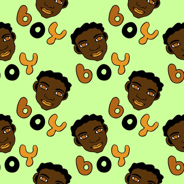 无缝模式与卡通脸矢量男孩和字母。手绘涂鸦的孩子们的头。幼稚的纹理背景下图片下载