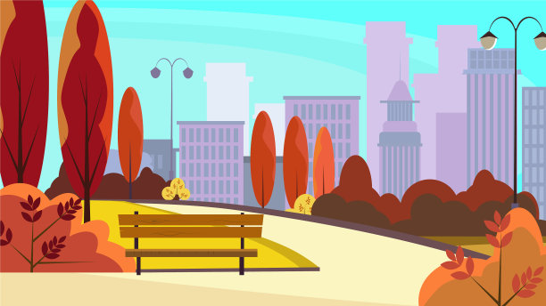 城市公园的人行道上有秋天的树木图片下载