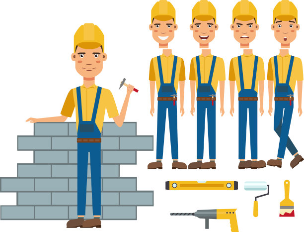 建筑工人建筑墙字符集图片下载