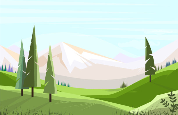 绿油油的田野上长着高大的树木图片下载