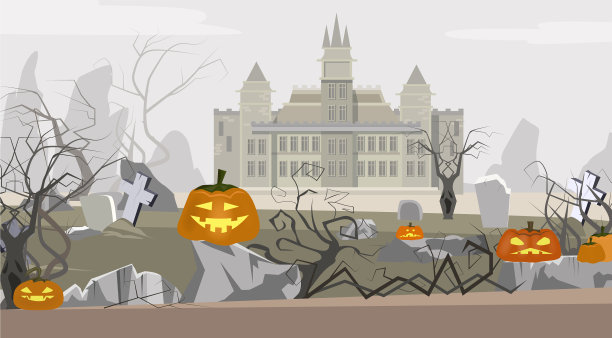 有城堡墓地和南瓜的景观图片下载