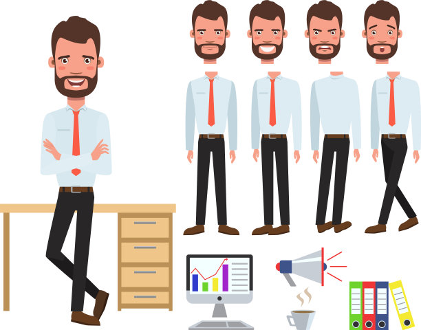 男办公室经理在办公桌上character set with图片下载