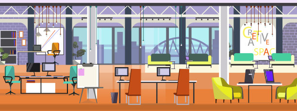 现代办公室，全景窗户图片下载