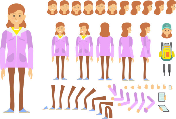 学生女孩角色设置不同的姿势图片下载