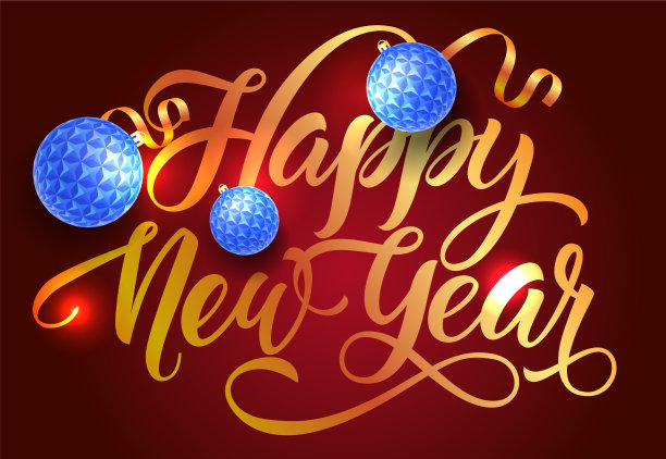 新年快乐明信片设计蓝色的小玩意儿图片下载