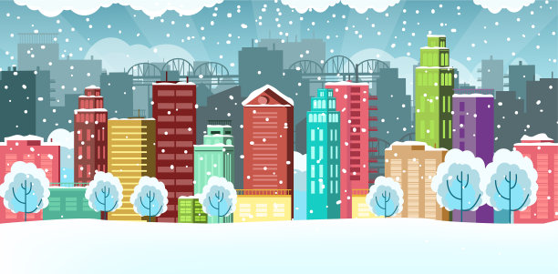 冬天的风景有房子，桥和图片下载