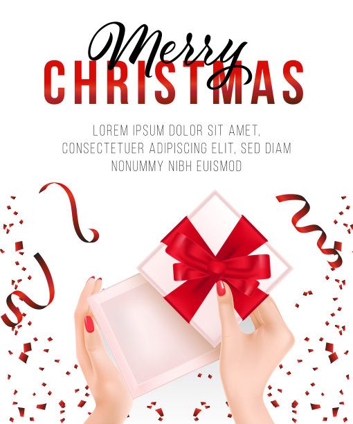 圣诞海报设计礼品盒与红丝带图片下载