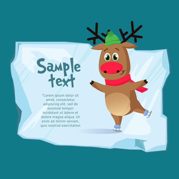 圣诞海报模板可爱的滑冰驯鹿图片下载