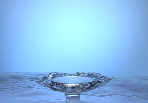 水基座用水制成的基座，用于展示产品或服务透明的玻璃讲台上有喷水，有飞溅，有飞溅。三维渲染图片下载