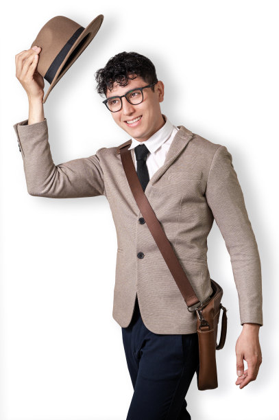 快乐和兴奋的年轻商人，穿着西装。图片下载