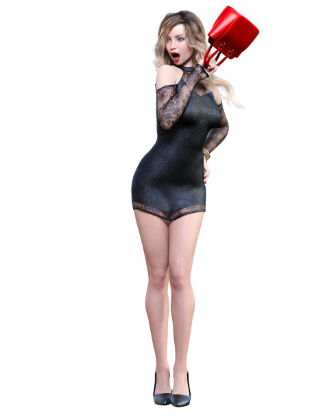 穿着黑色短晚礼服的漂亮女人。图片下载