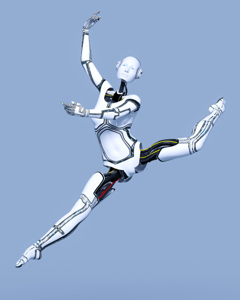 机器人的女人。白色金属机器人。人工智能。图片下载