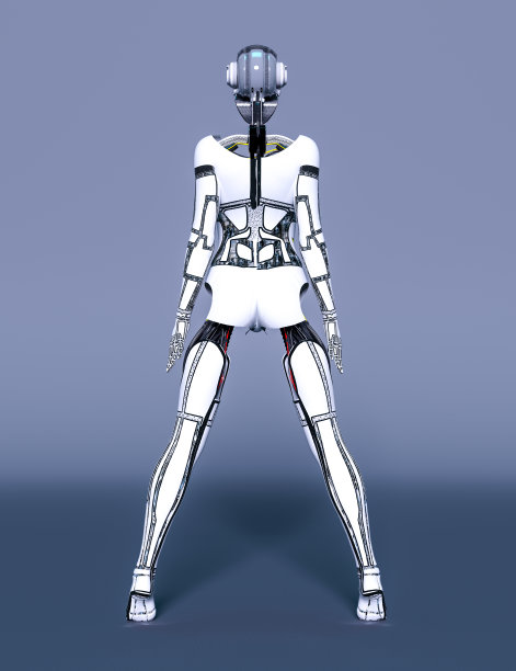 机器人的女人。白色金属机器人。人工智能。图片下载