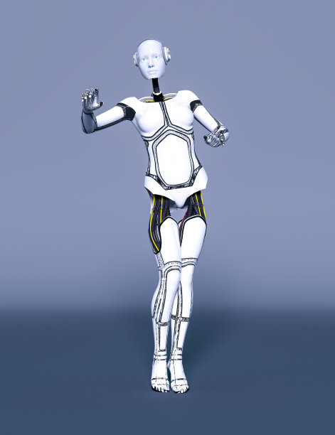 机器人的女人。白色金属机器人。人工智能。图片下载