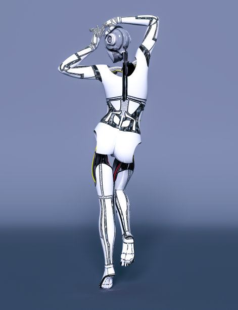 机器人的女人。白色金属机器人。人工智能。图片下载