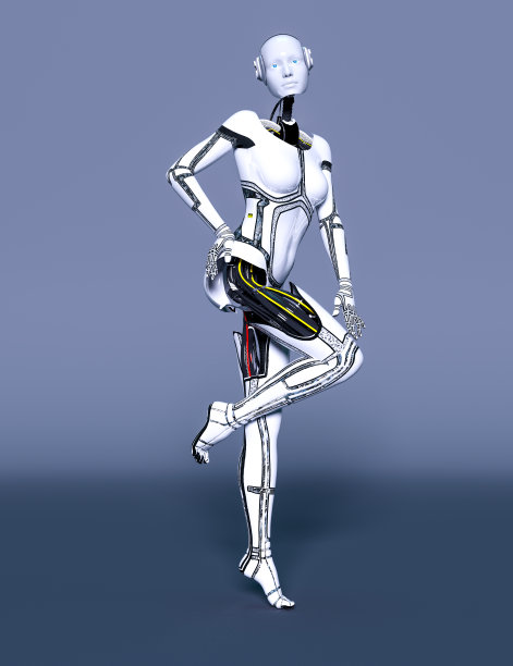 机器人的女人。白色金属机器人。人工智能。图片下载