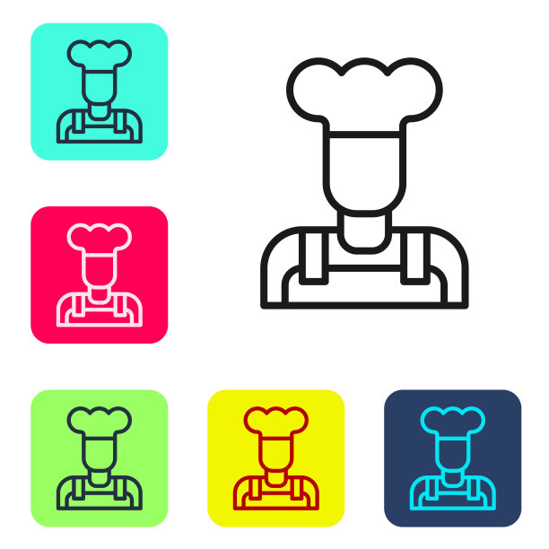 黑线厨师图标孤立在白色背景图片下载