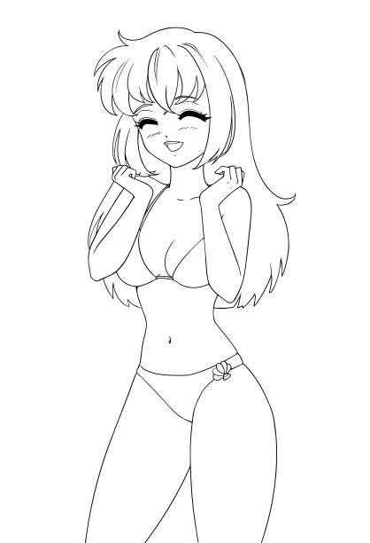 可爱的动漫女孩穿着泳衣比基尼孤立在白色的背景。图片下载