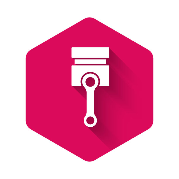 白色发动机活塞图标与长阴影隔离图片下载