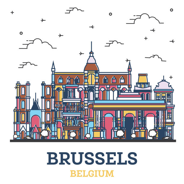 勾勒比利时布鲁塞尔的城市天际线图片下载