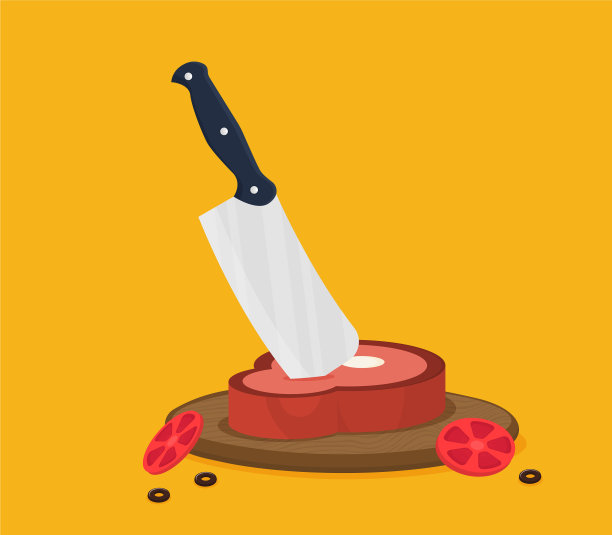 菜刀与食物平放图片下载