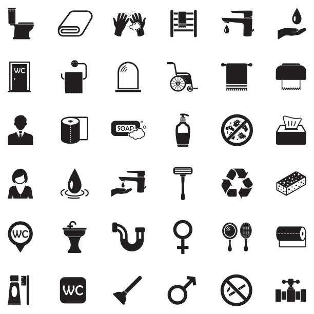 厕所和厕所图标。黑色的平面设计。矢量插图。图片下载