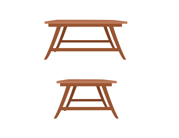 两套木制桌子，家用家具平面矢量插图孤立在白色背景上图片下载