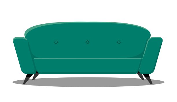 向量舒适的沙发上的白色背景。室内孤立的绿色或蓝色沙发休息室。卡通平面风格矢量插图。图片下载