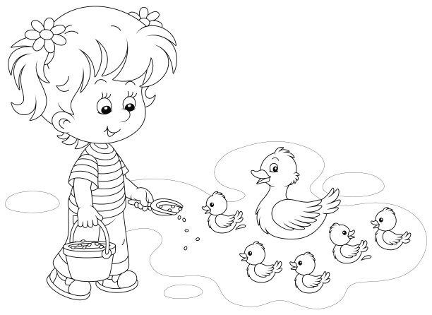 女孩在喂小鸭子图片下载