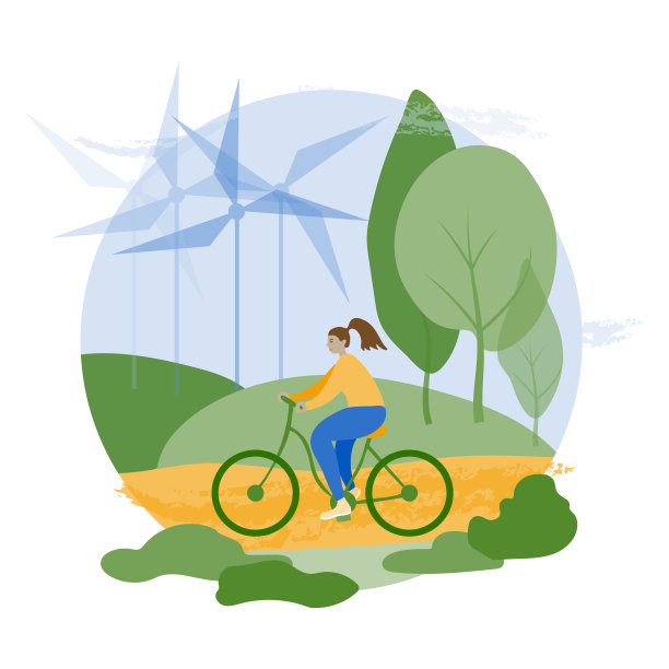 健康的生活方式的概念。自行车的一天。大自然。风的一天。生态运输为运动。健康。生态。女孩骑自行车。这个矢量是用扁平的样式制作的。图片下载