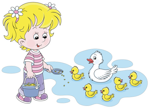 女孩在喂小鸭子图片下载