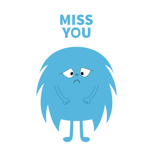 怪物的剪影。想念你的。可爱可爱的卡通蓝色恐怖有趣的角色图标。悲伤的情绪。万圣节快乐。的眼睛,头发,手中。收集有趣的婴儿。孤立。白色背景。平面设计。图片下载