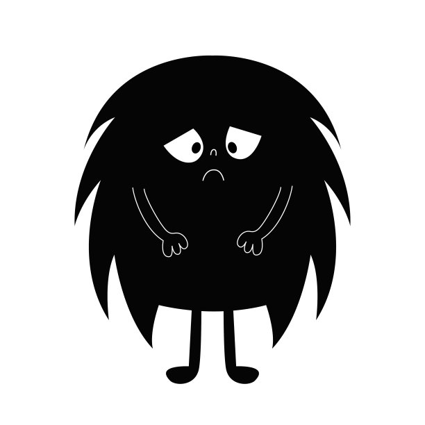 怪物的剪影。万圣节快乐。可爱的卡哇伊卡通黑色恐怖有趣的人物图标。悲伤的情绪。的眼睛,头发,手中。收集有趣的婴儿。孤立。白色背景。平面设计。图片下载
