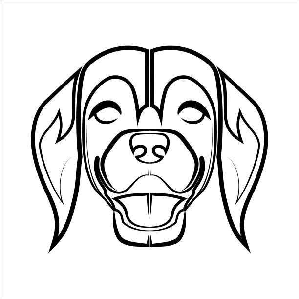 黑白线条艺术的beagle狗头前端很好的使用象征吉祥物图标化身纹身T恤设计标志或任何设计图片下载