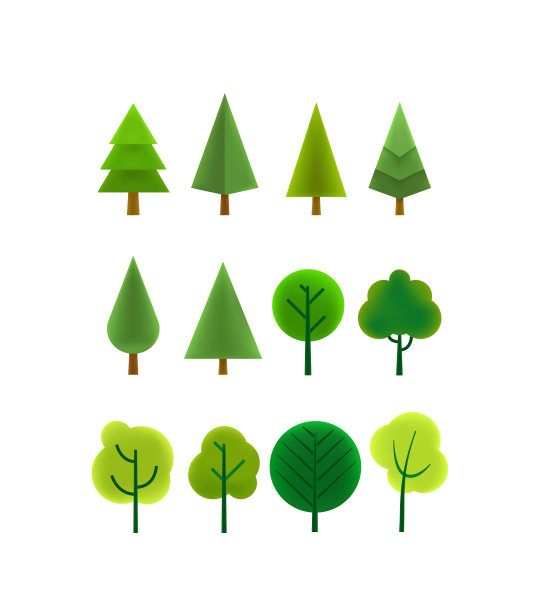 不同的树向量clipart。卡通风格的3d插图。橡皮泥效应图片下载