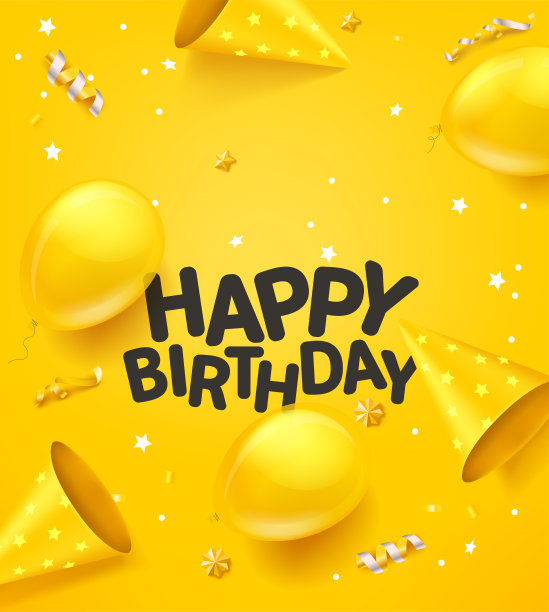 生日快乐矢量横幅气球，彩纸圆锥图片下载