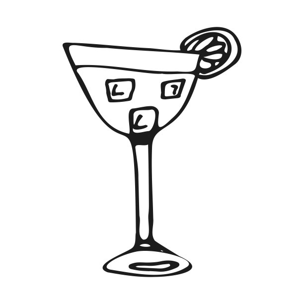 鸡尾酒。酒精饮料和非酒精饮料。涂鸦风格，粗略画出简单的轮廓，菜单栏。用深色绘制矢量。图片下载