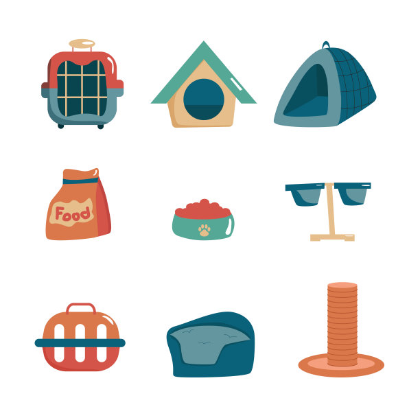 项目为动物。房子,玩具,携带。图标。向量。卡通。图片下载
