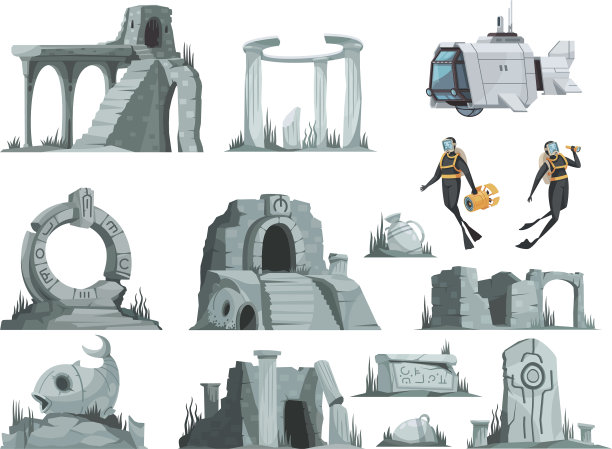 亚特兰蒂斯废墟卡通场景图片下载
